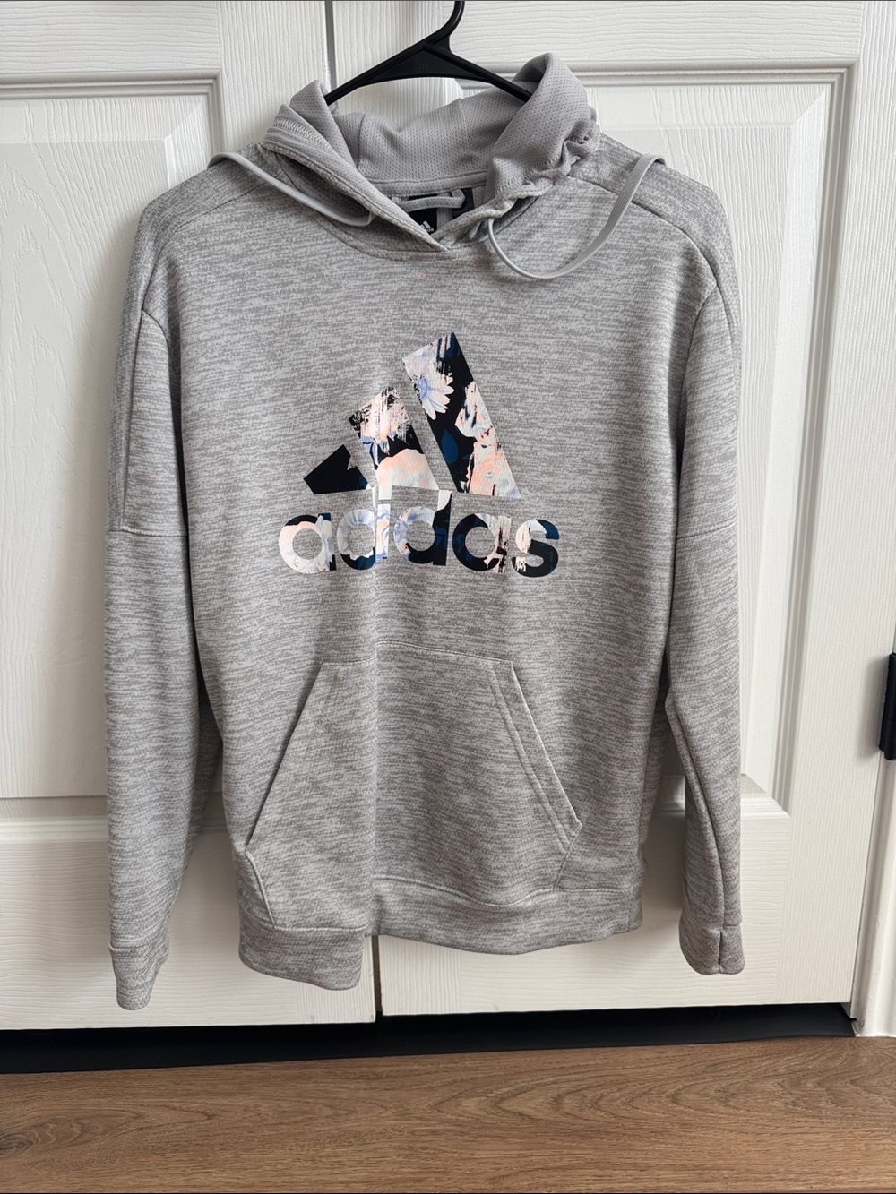adidas Heather Gray Crewneck Hoodie with Floral Logo